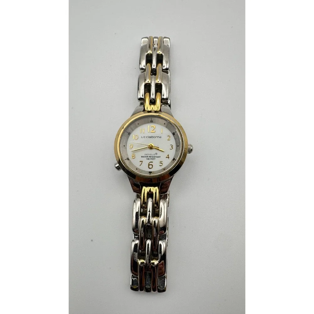 Liz Claiborne Watch Indiglo Ladies Two Tone Gold Silver Night Light Glow Dial